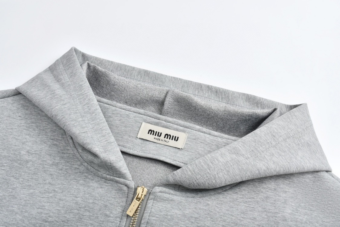 MIU MIU 缪缪 字母logo徽标拉链连帽卫衣 长袖 外套 灰色 MJL967-13TC-F0031