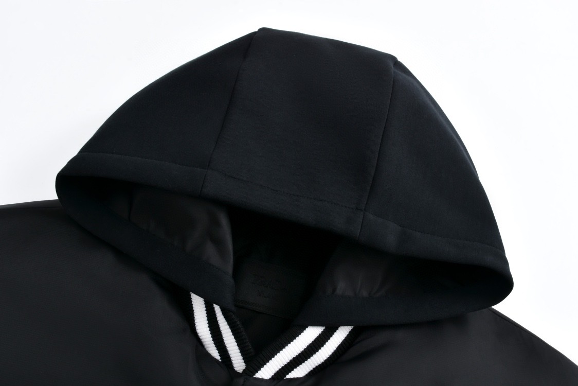 PRADA 普拉达 logo徽标尼龙拼接皮袖连帽棒球服 夹克 外套 长袖 黑色 SGC578-1WQ8-F0002-S-OOO
