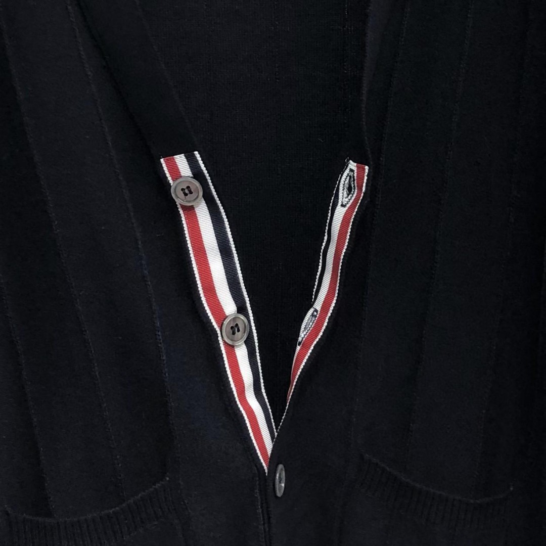 THOM BROWNE 反底坑条双袖红白蓝羊毛V领开衫 毛衣 针织衫 长袖 灰色 浅蓝色 藏青色 白色