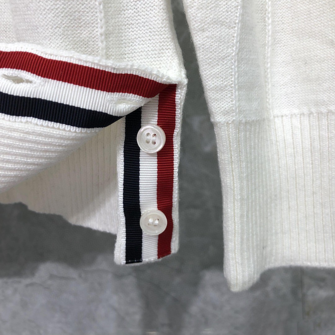 THOM BROWNE 反底坑条双袖红白蓝羊毛圆领毛衣 针织衫 长袖 灰色 白色 藏青色
