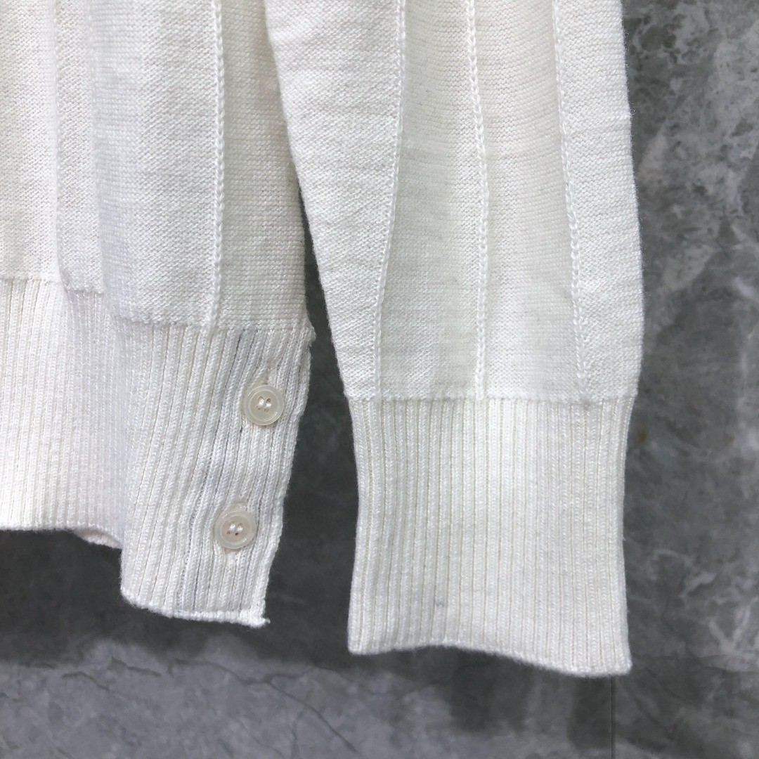 THOM BROWNE 反底坑条双袖红白蓝羊毛圆领毛衣 针织衫 长袖 灰色 白色 藏青色