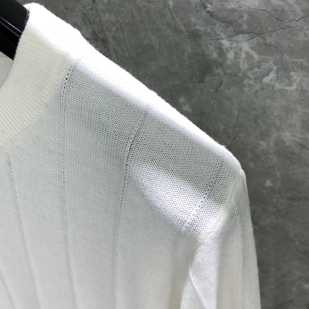 THOM BROWNE 反底坑条双袖红白蓝羊毛圆领毛衣 针织衫 长袖 灰色 白色 藏青色