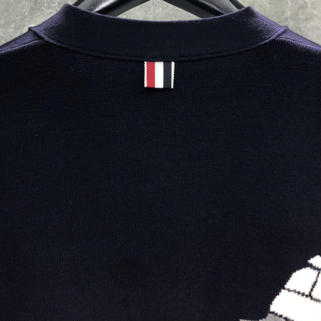 THOM BROWNE 小狗印花V领开衫 毛衣 针织衫 长袖 海军蓝 MKC524A-Y1030-415