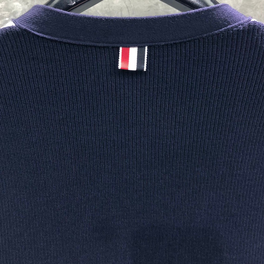 THOM BROWNE 前后拼接V领开衫 毛衣 针织衫 长袖 灰色