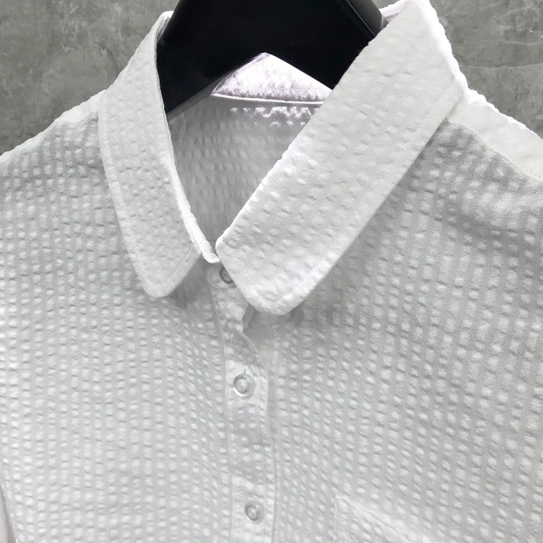 THOM BROWNE 双袖织带泡泡纱短款衬衫 外套 长袖 女款 白色