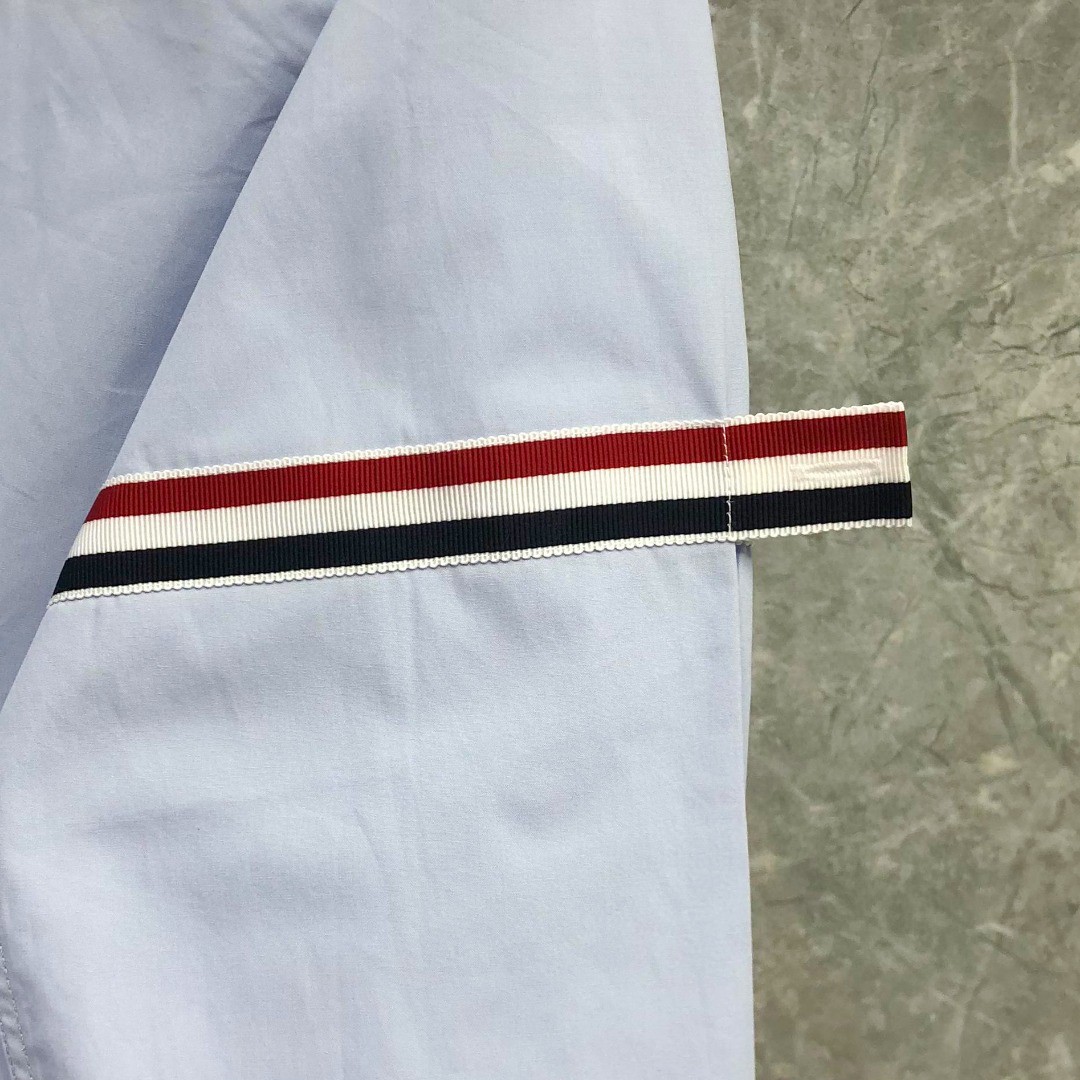 THOM BROWNE 纯色双袖织带短款衬衫 外套 长袖 女款 蓝色 白色 
