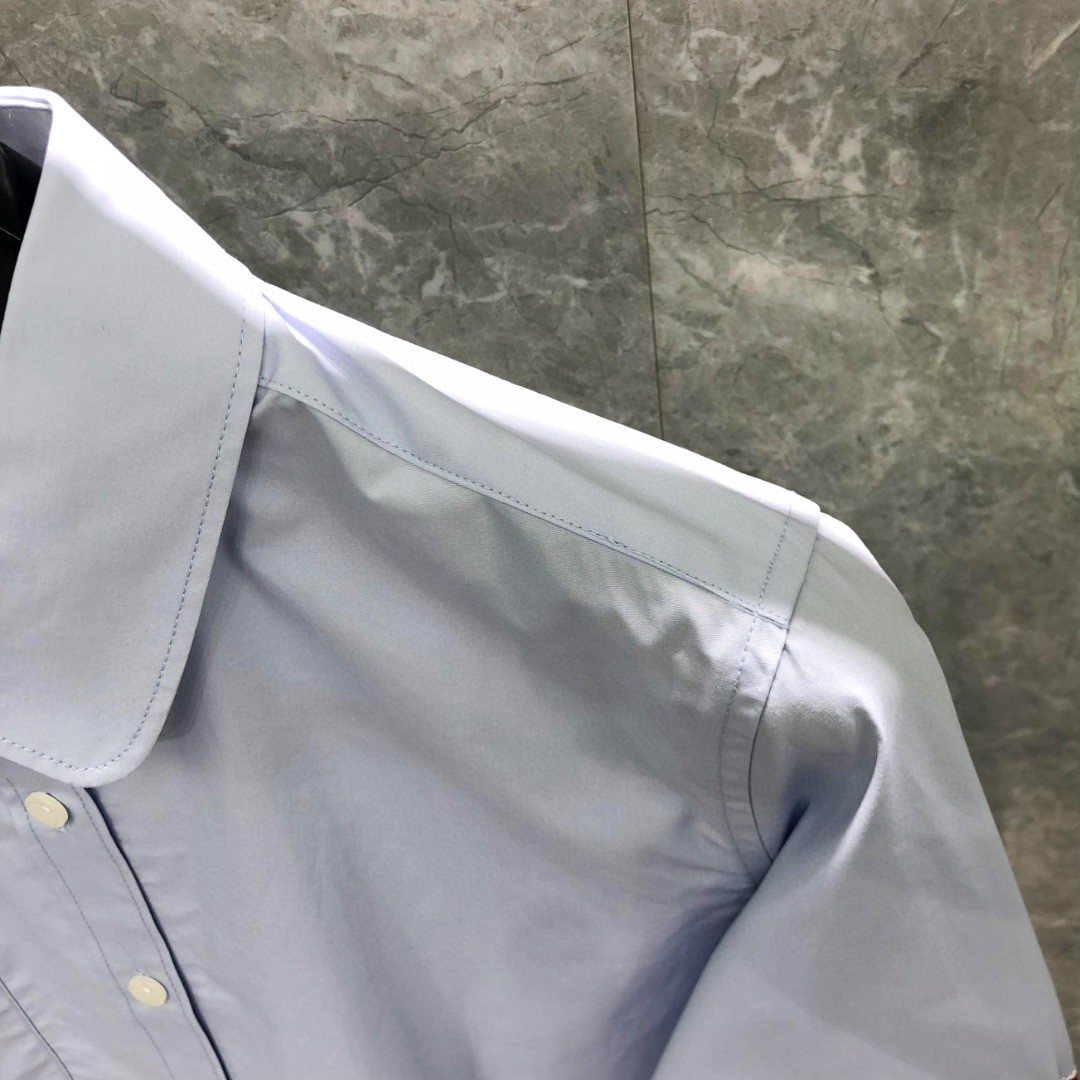 THOM BROWNE 纯色双袖织带短款衬衫 外套 长袖 女款 蓝色 白色 