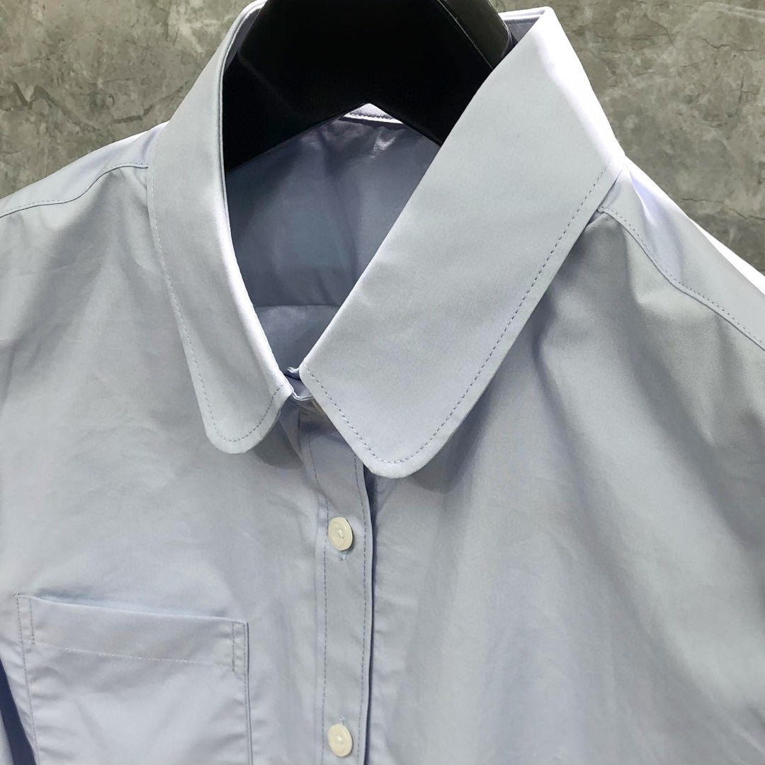 THOM BROWNE 纯色双袖织带短款衬衫 外套 长袖 女款 蓝色 白色 