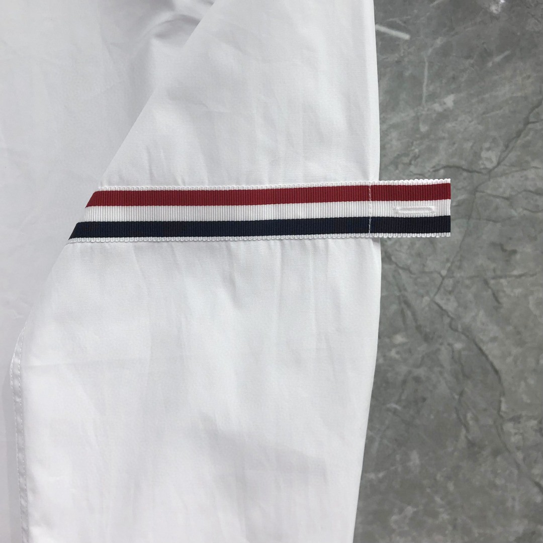 THOM BROWNE 纯色双袖织带短款衬衫 外套 长袖 女款 蓝色 白色 