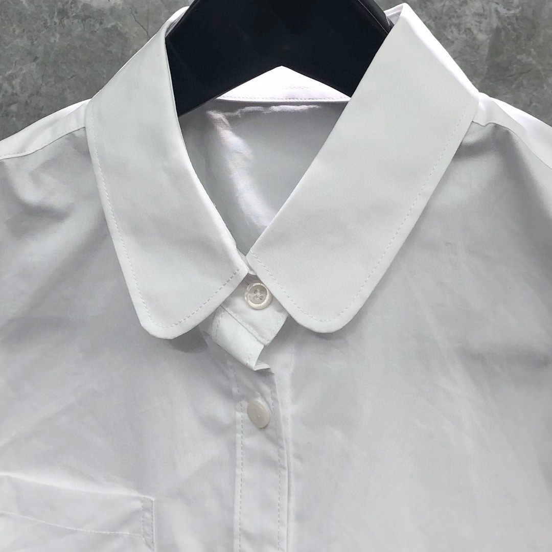 THOM BROWNE 纯色双袖织带短款衬衫 外套 长袖 女款 蓝色 白色 