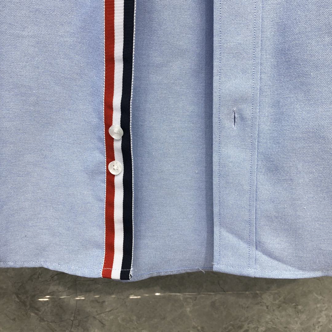 THOM BROWNE 红白蓝拼色织带单排扣衬衫 外套 长袖 白色 蓝色