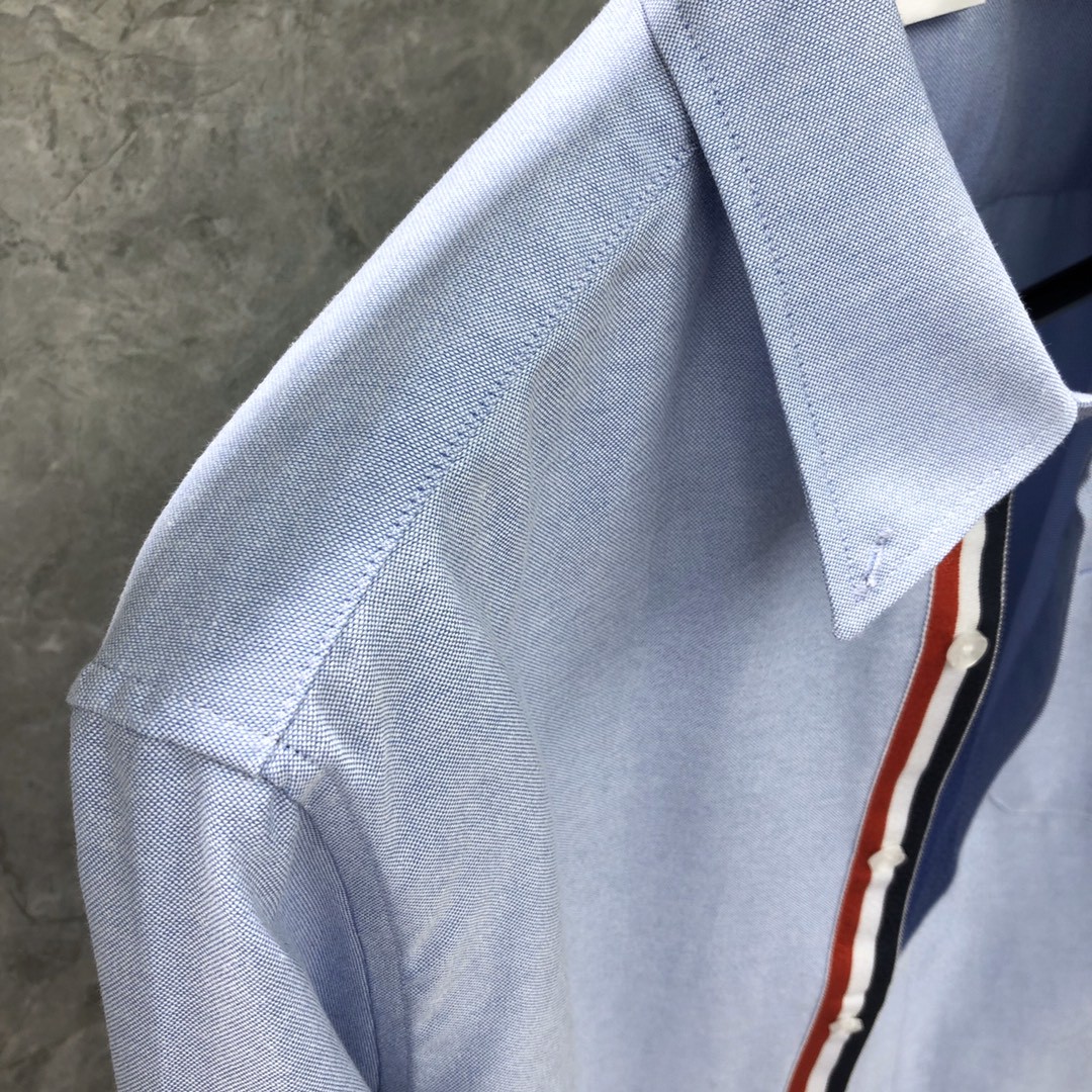 THOM BROWNE 红白蓝拼色织带单排扣衬衫 外套 长袖 白色 蓝色