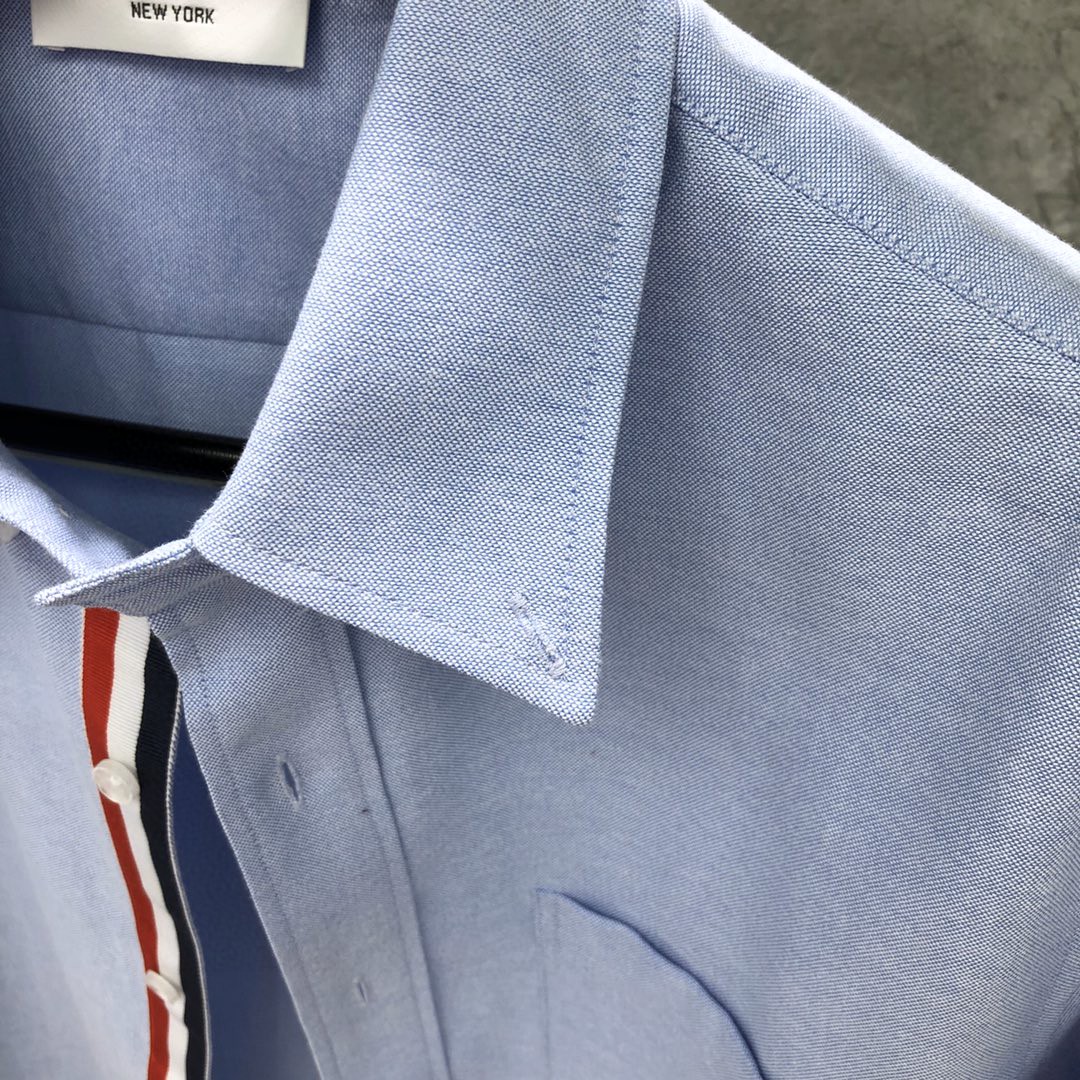 THOM BROWNE 红白蓝拼色织带单排扣衬衫 外套 长袖 白色 蓝色