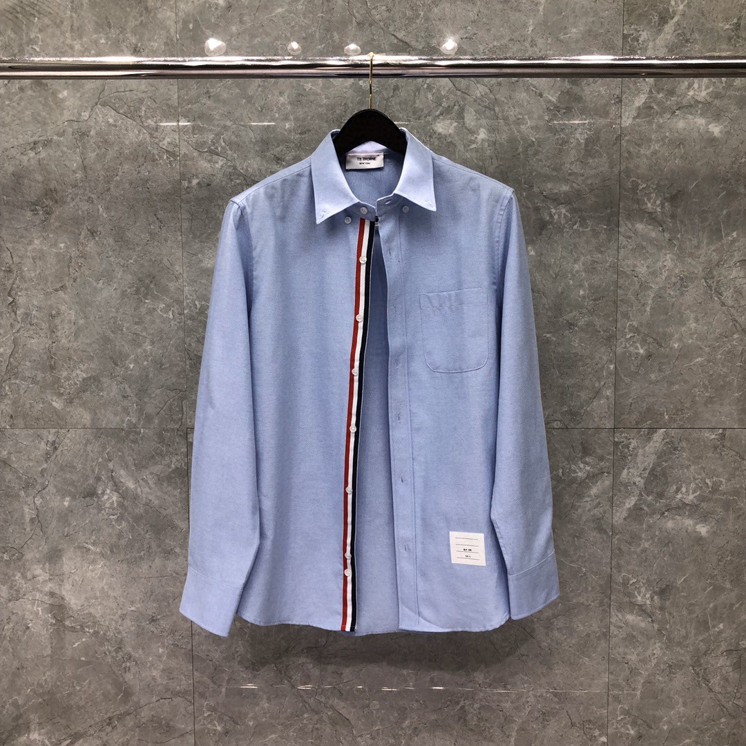 THOM BROWNE 红白蓝拼色织带单排扣衬衫 外套 长袖 白色 蓝色