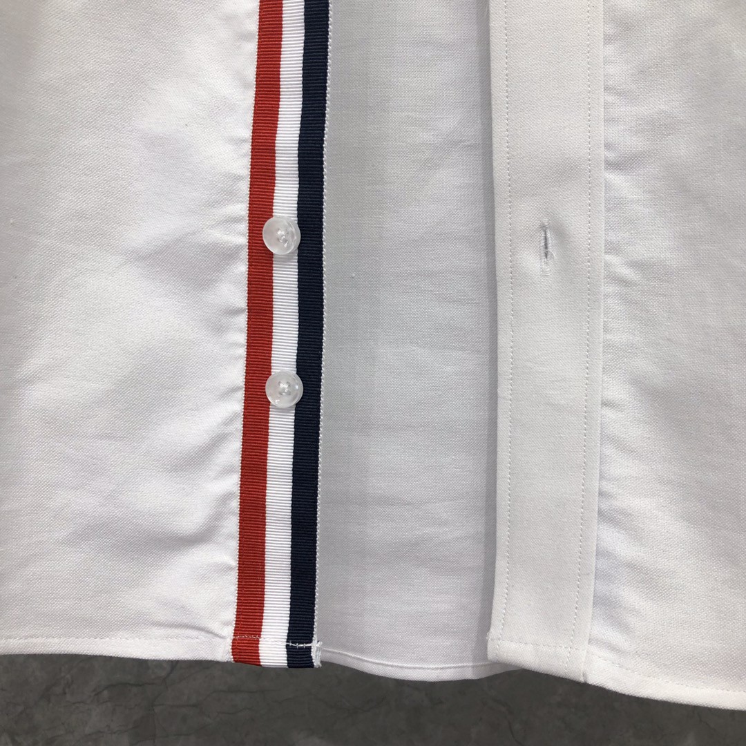 THOM BROWNE 红白蓝拼色织带单排扣衬衫 外套 长袖 白色 蓝色