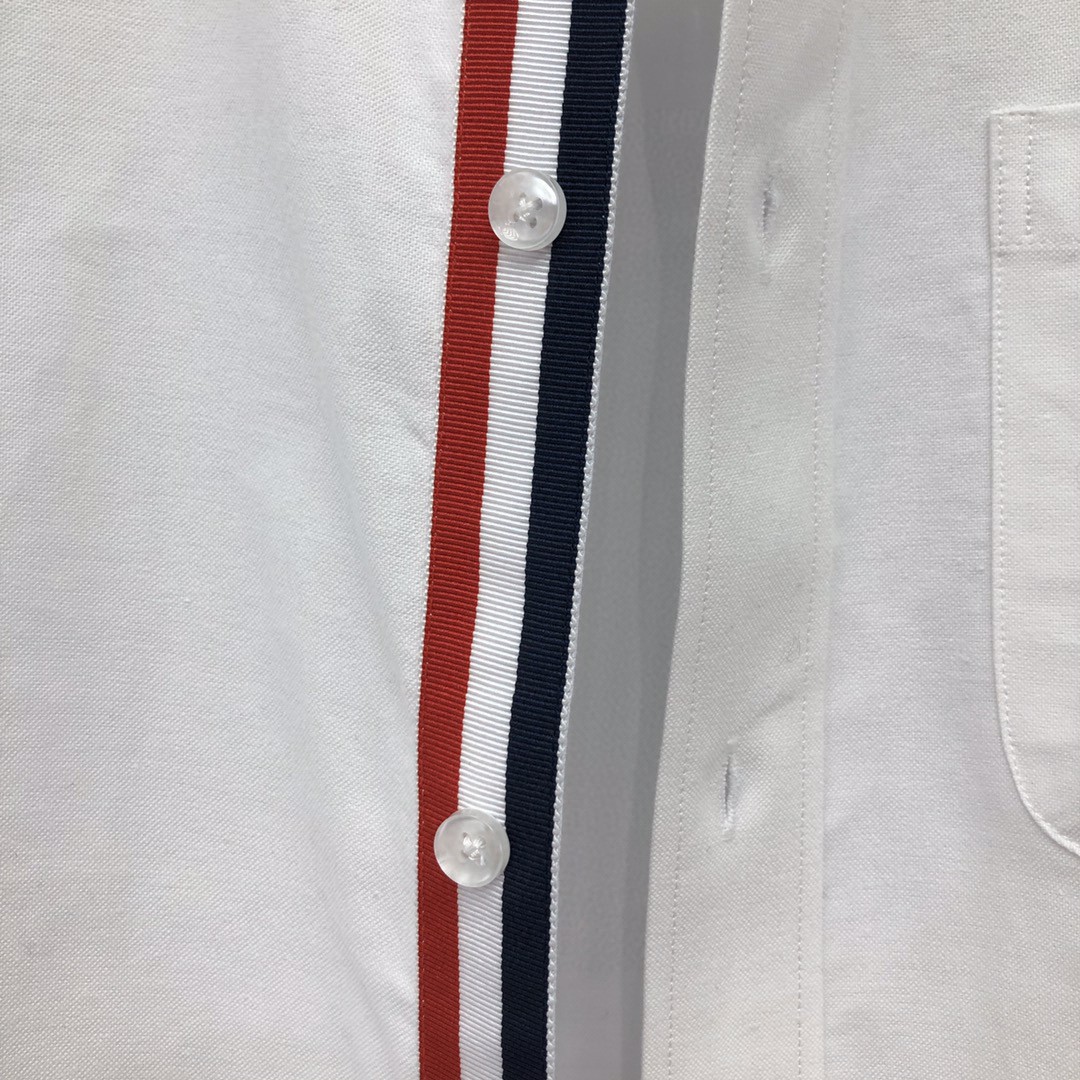 THOM BROWNE 红白蓝拼色织带单排扣衬衫 外套 长袖 白色 蓝色