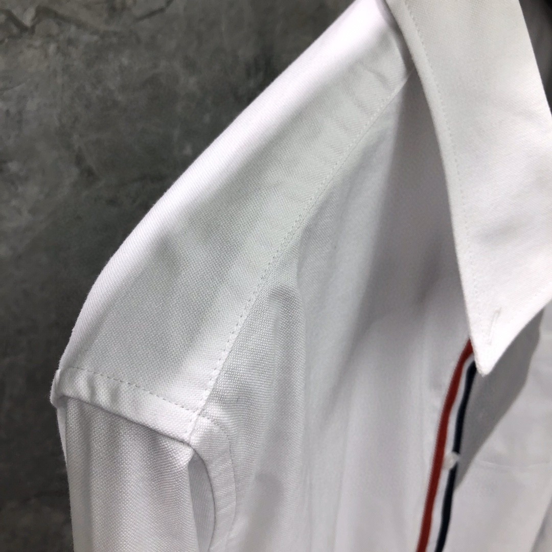 THOM BROWNE 红白蓝拼色织带单排扣衬衫 外套 长袖 白色 蓝色