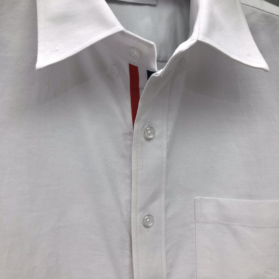 THOM BROWNE 红白蓝拼色织带单排扣衬衫 外套 长袖 白色 蓝色