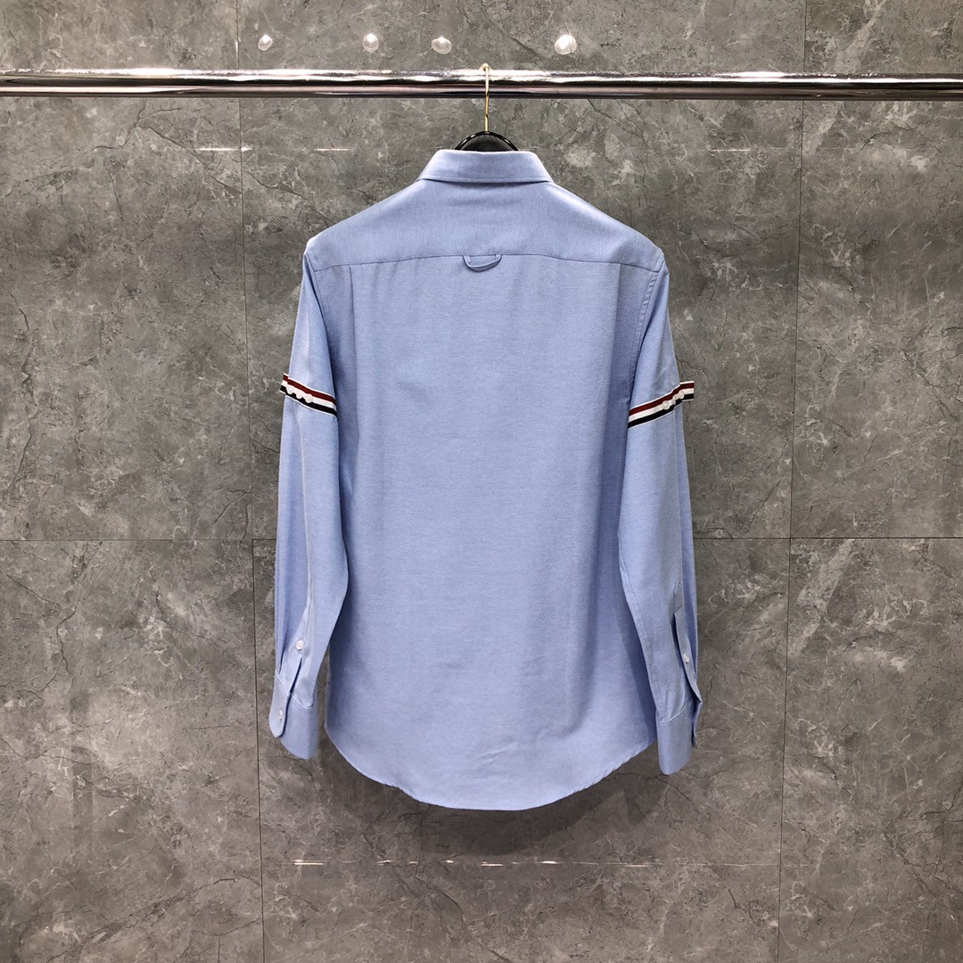 THOM BROWNE 双袖红白蓝拼色织带单排扣衬衫 外套 长袖 白色 蓝色