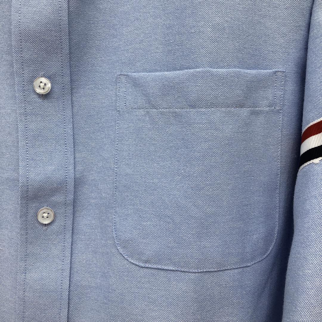 THOM BROWNE 双袖红白蓝拼色织带单排扣衬衫 外套 长袖 白色 蓝色