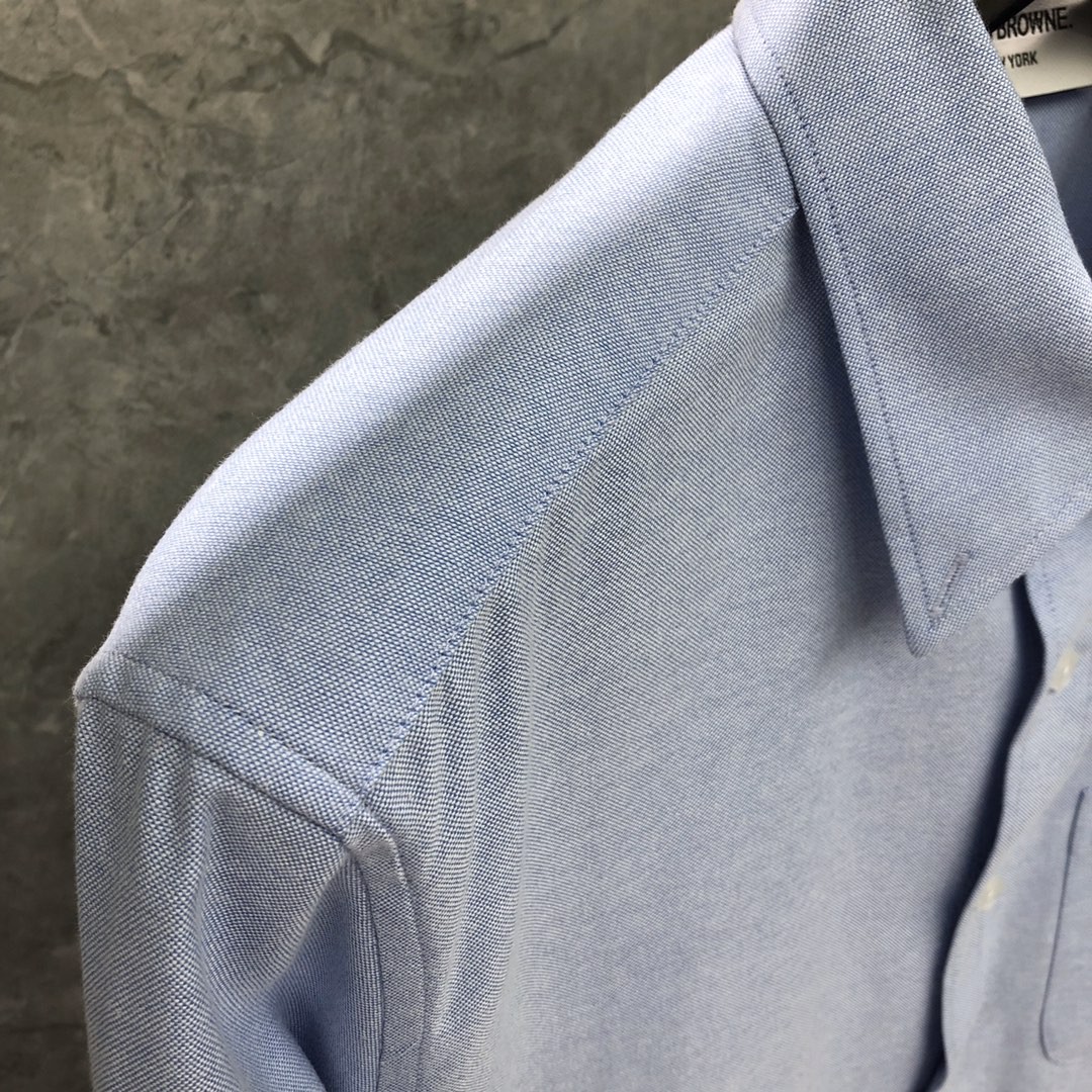 THOM BROWNE 双袖红白蓝拼色织带单排扣衬衫 外套 长袖 白色 蓝色