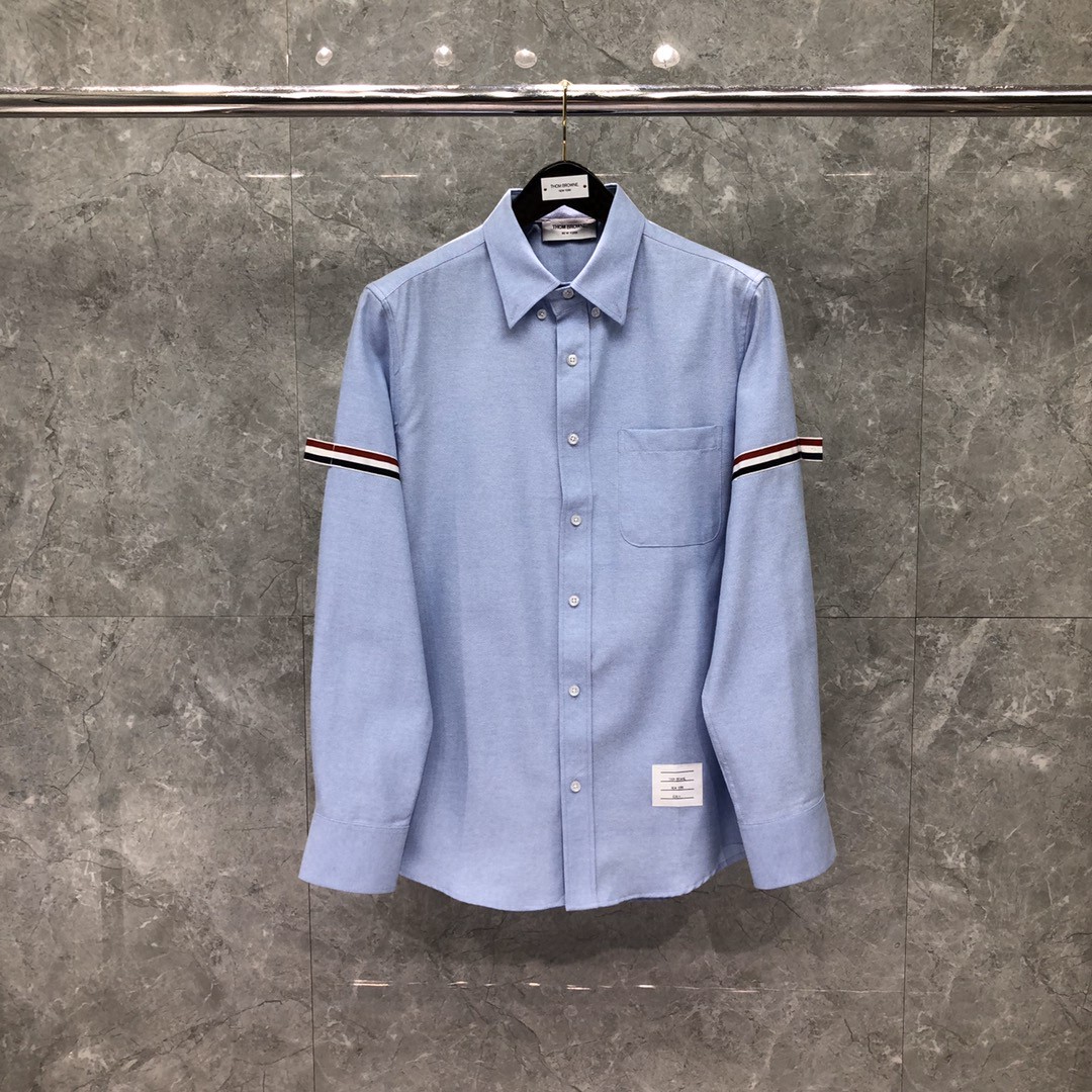 THOM BROWNE 双袖红白蓝拼色织带单排扣衬衫 外套 长袖 白色 蓝色