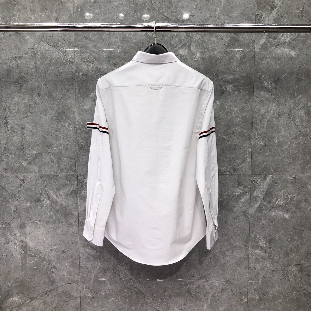 THOM BROWNE 双袖红白蓝拼色织带单排扣衬衫 外套 长袖 白色 蓝色