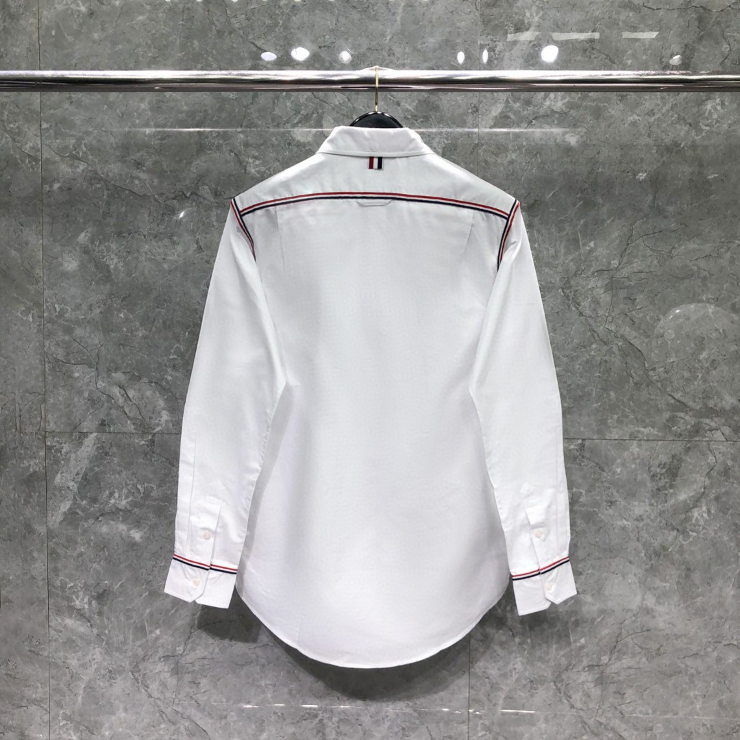 THOM BROWNE 红白蓝拼色织带单排扣衬衫 外套 长袖 白色
