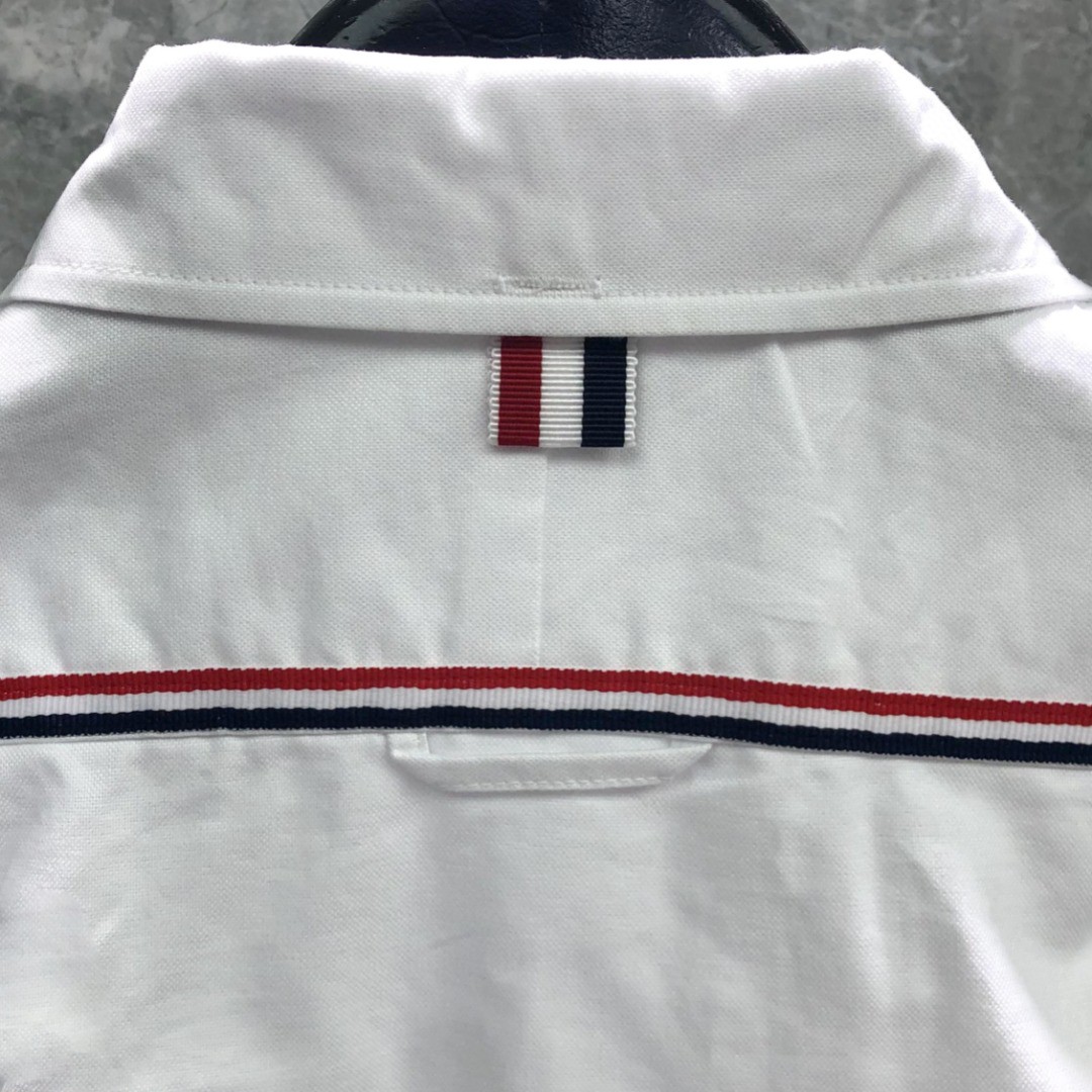 THOM BROWNE 红白蓝拼色织带单排扣衬衫 外套 长袖 白色