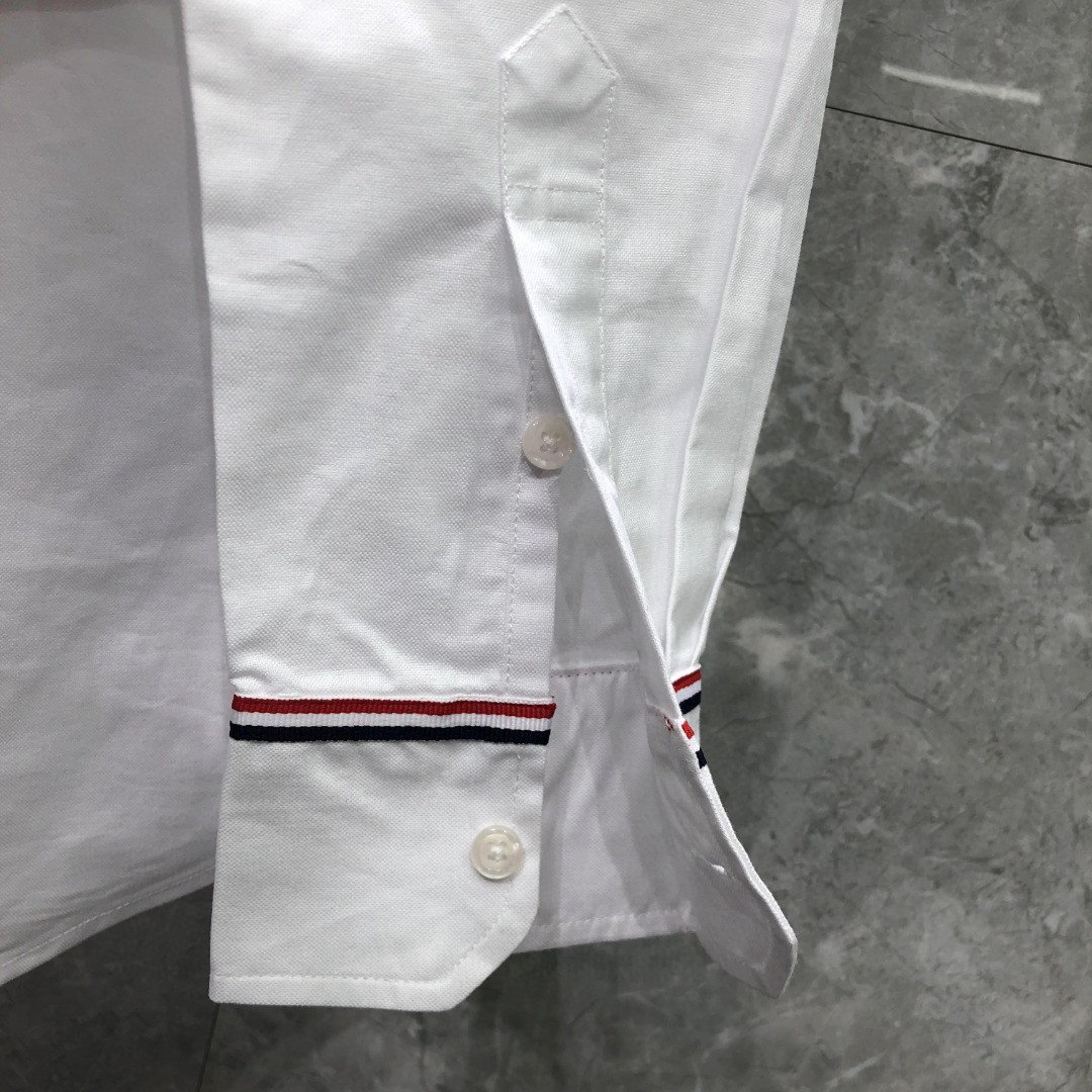 THOM BROWNE 红白蓝拼色织带单排扣衬衫 外套 长袖 白色