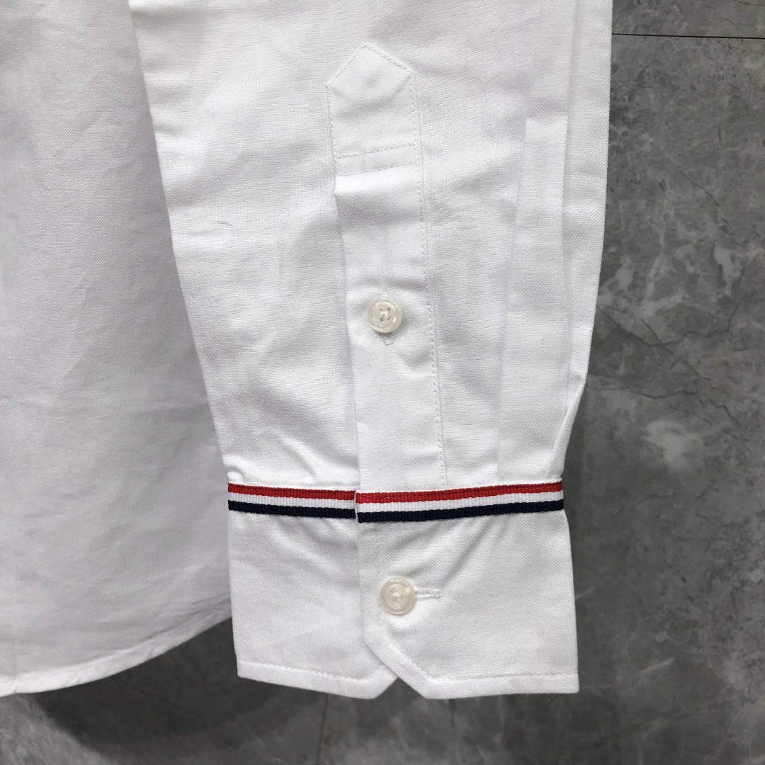THOM BROWNE 红白蓝拼色织带单排扣衬衫 外套 长袖 白色