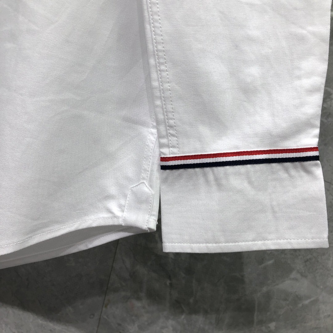THOM BROWNE 红白蓝拼色织带单排扣衬衫 外套 长袖 白色