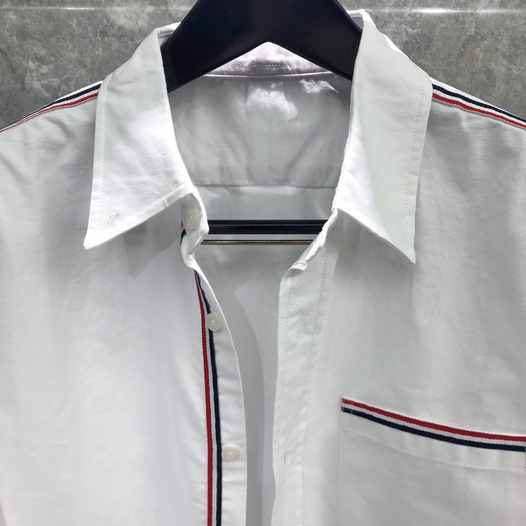 THOM BROWNE 红白蓝拼色织带单排扣衬衫 外套 长袖 白色