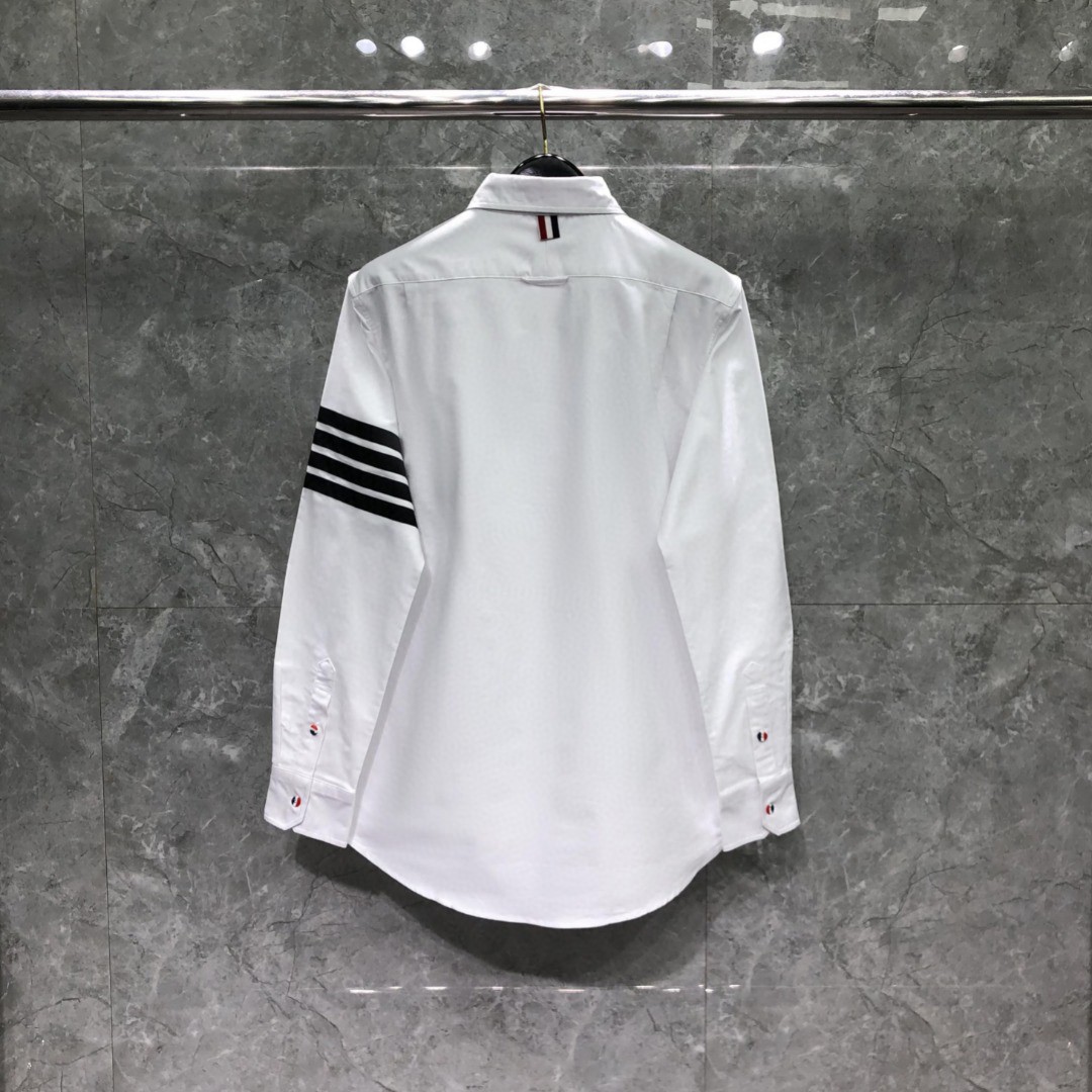 THOM BROWNE 黑色四杠口袋刺绣小狗图案单排扣衬衫 外套 长袖 白色
