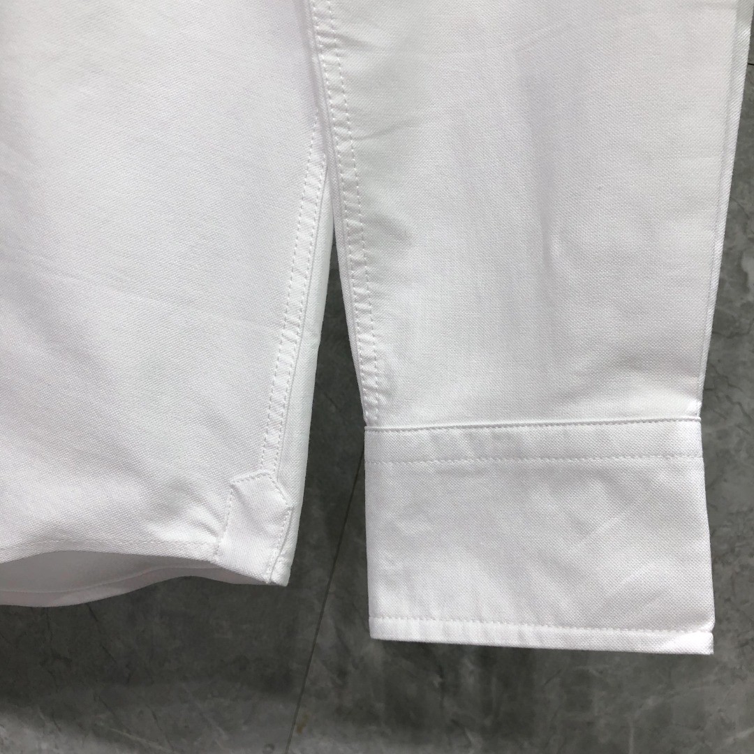 THOM BROWNE 黑色四杠口袋刺绣小狗图案单排扣衬衫 外套 长袖 白色