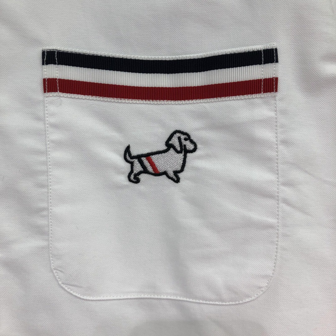 THOM BROWNE 黑色四杠口袋刺绣小狗图案单排扣衬衫 外套 长袖 白色
