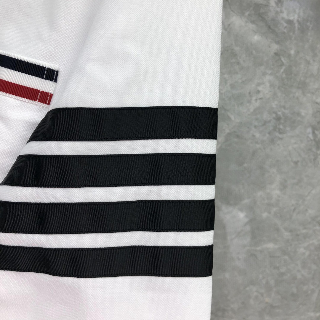 THOM BROWNE 黑色四杠口袋刺绣小狗图案单排扣衬衫 外套 长袖 白色