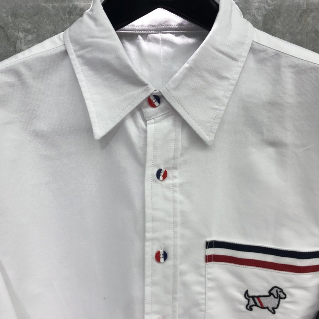 THOM BROWNE 黑色四杠口袋刺绣小狗图案单排扣衬衫 外套 长袖 白色