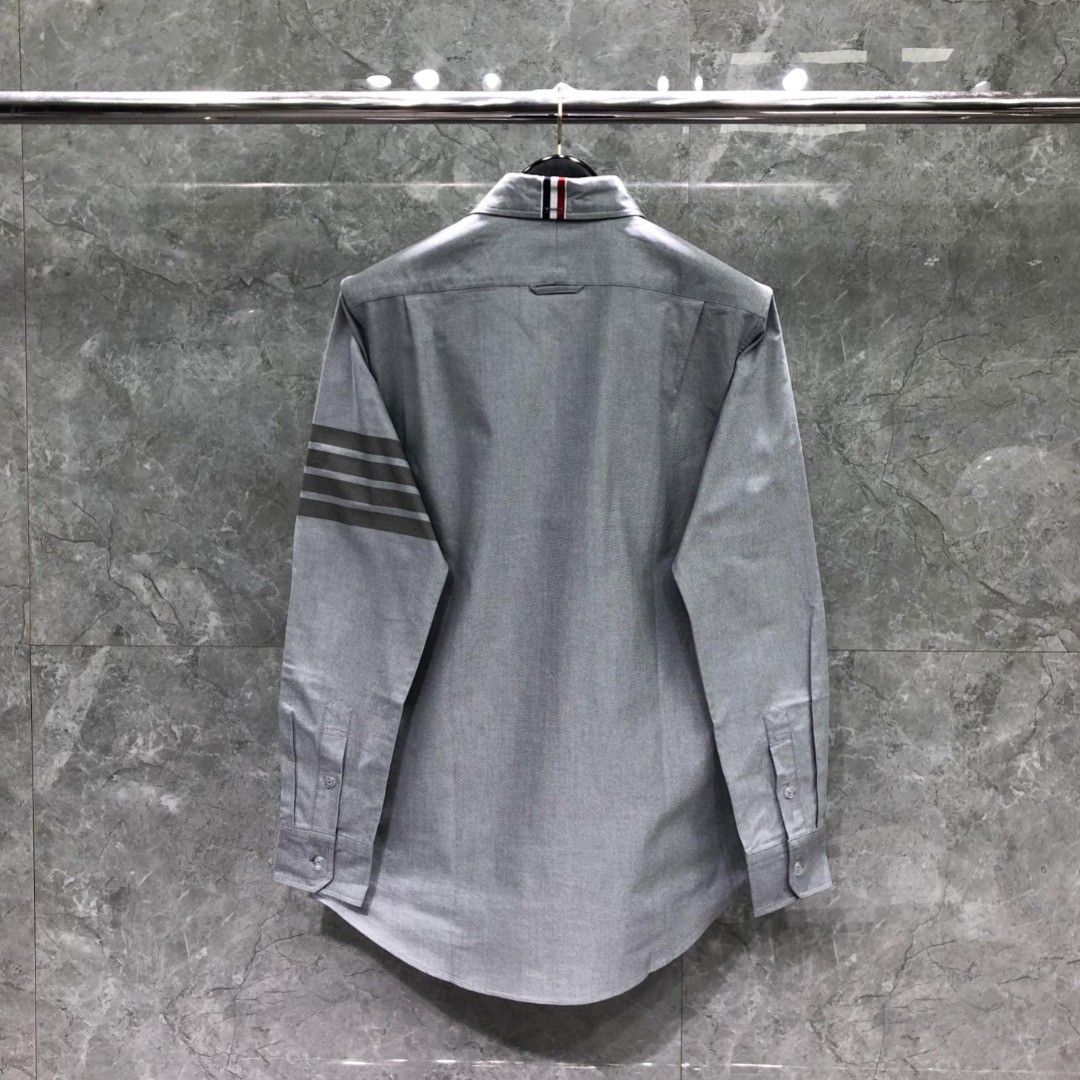 THOM BROWNE 领中织带单排扣衬衫 外套 长袖 灰色