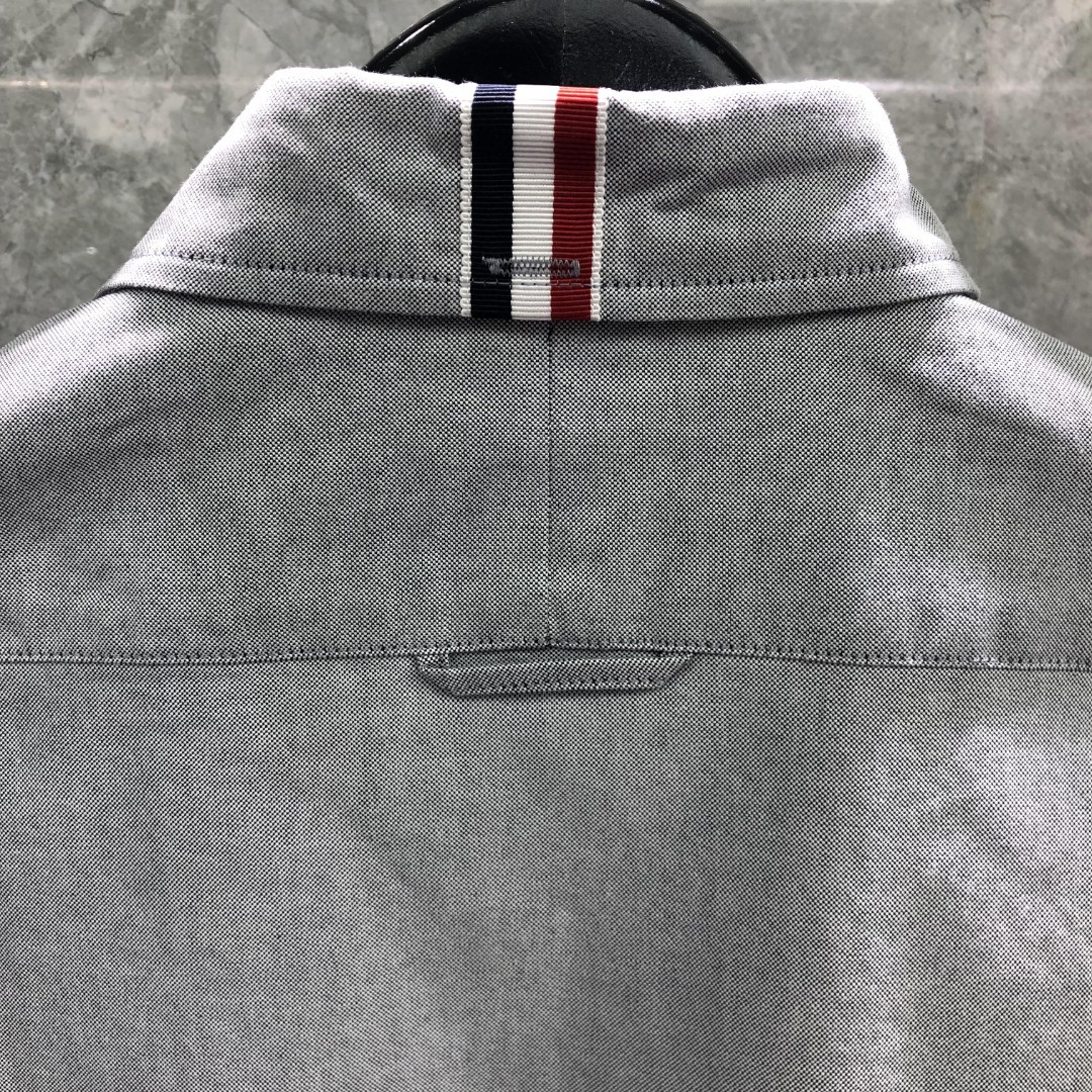 THOM BROWNE 领中织带单排扣衬衫 外套 长袖 灰色
