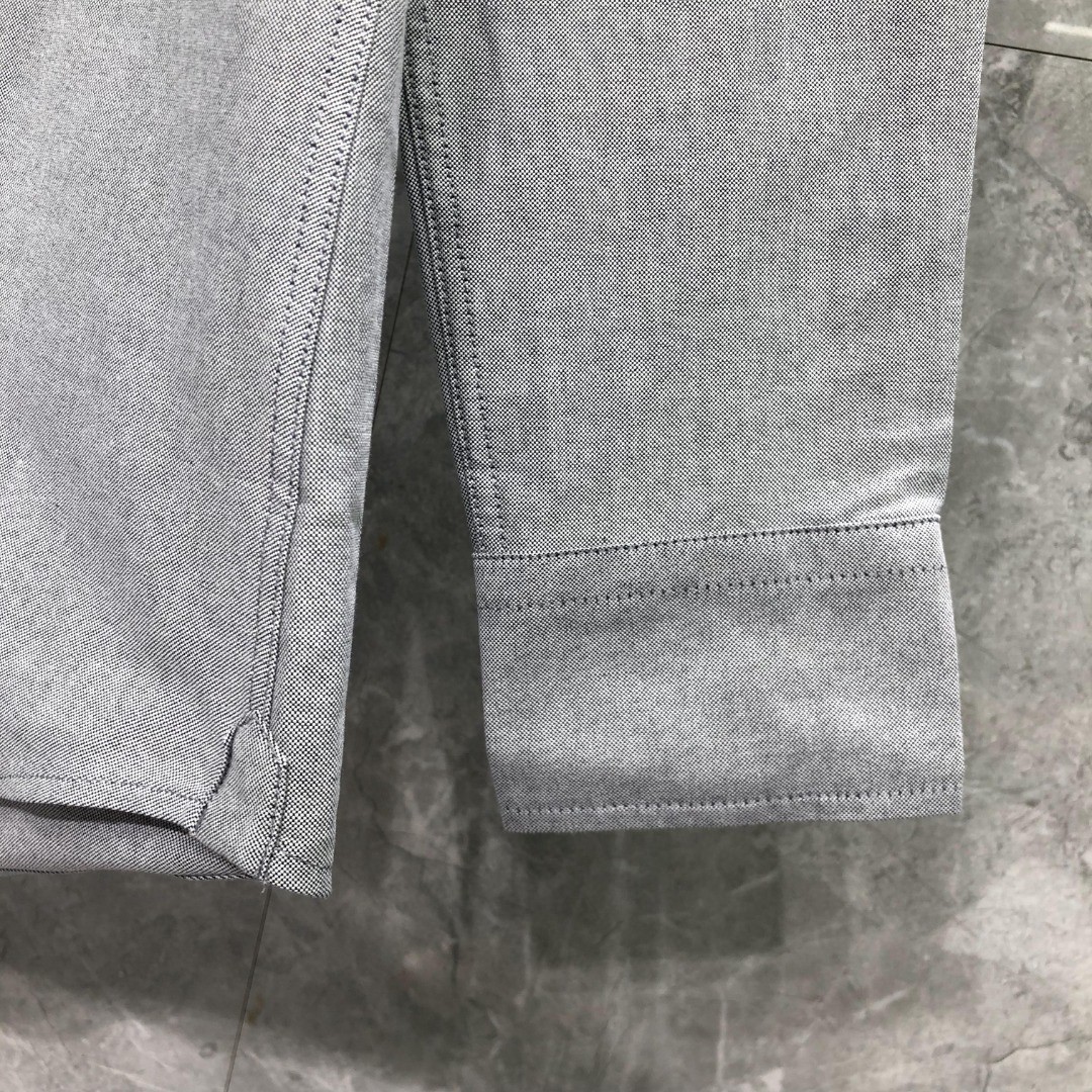 THOM BROWNE 领中织带单排扣衬衫 外套 长袖 灰色