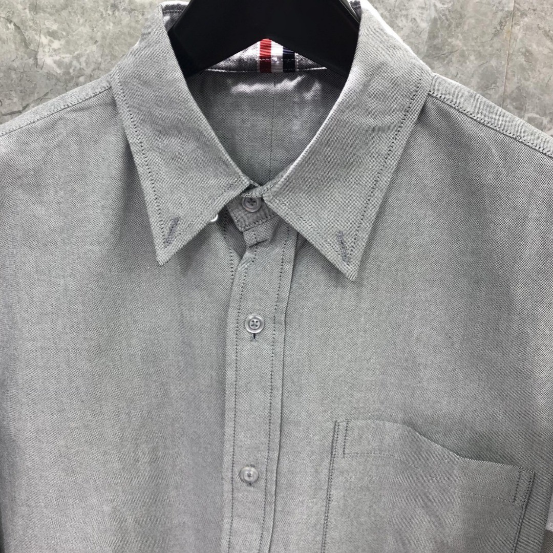 THOM BROWNE 领中织带单排扣衬衫 外套 长袖 灰色