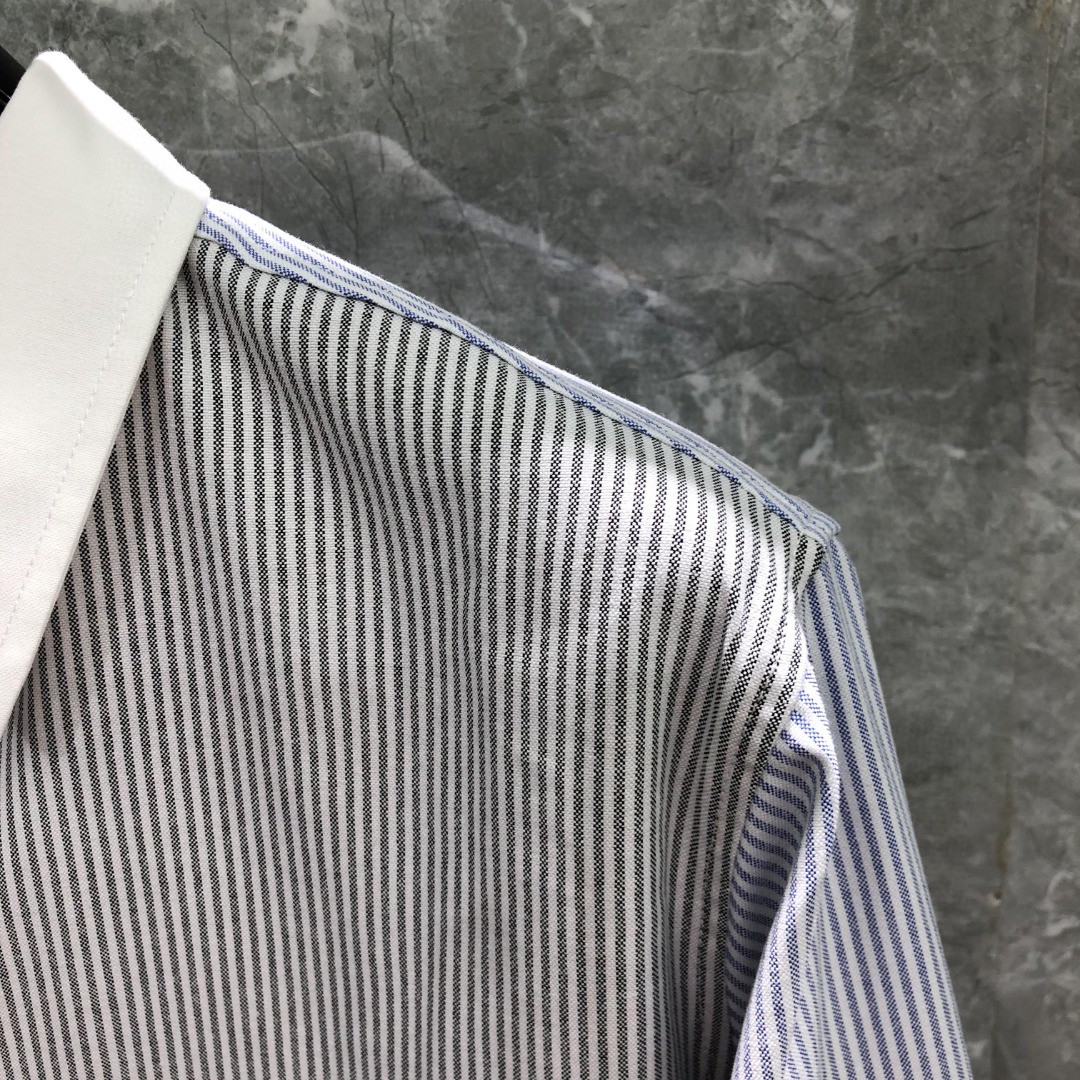 THOM BROWNE 拼色条纹单排扣衬衫 外套 长袖 灰蓝色