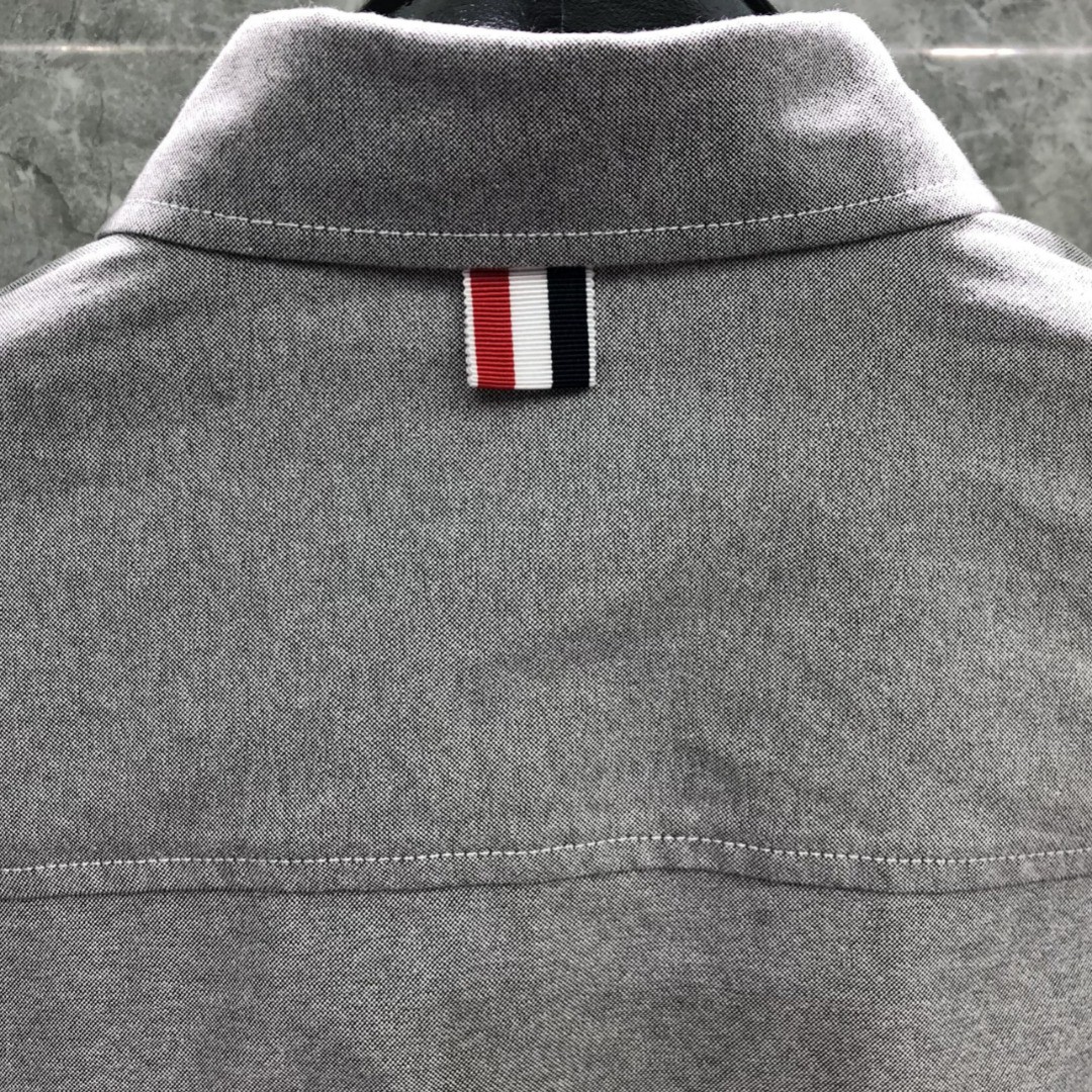 THOM BROWNE 灰色斜纹四杠单排扣衬衫 外套 长袖 白色 灰色