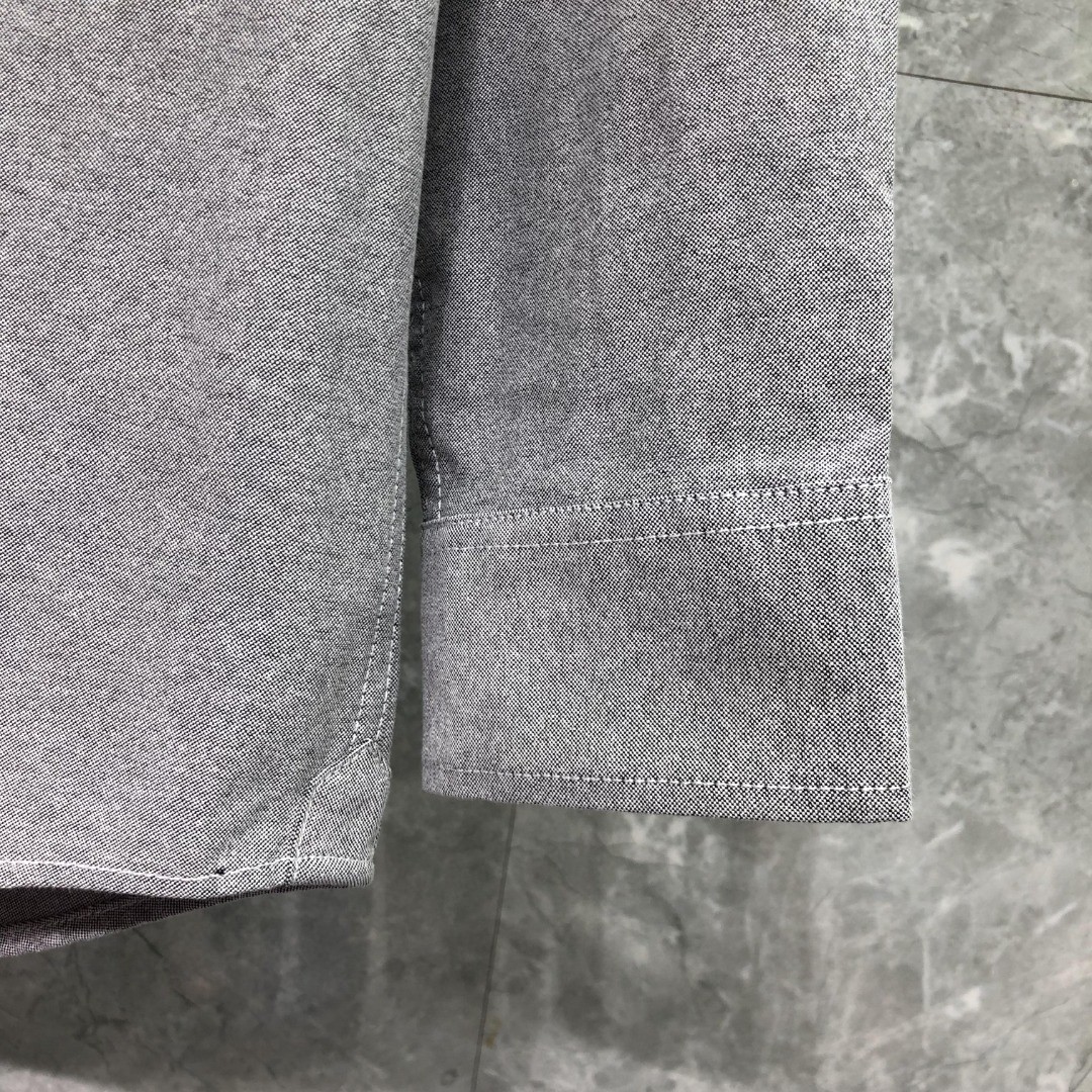 THOM BROWNE 灰色斜纹四杠单排扣衬衫 外套 长袖 白色 灰色