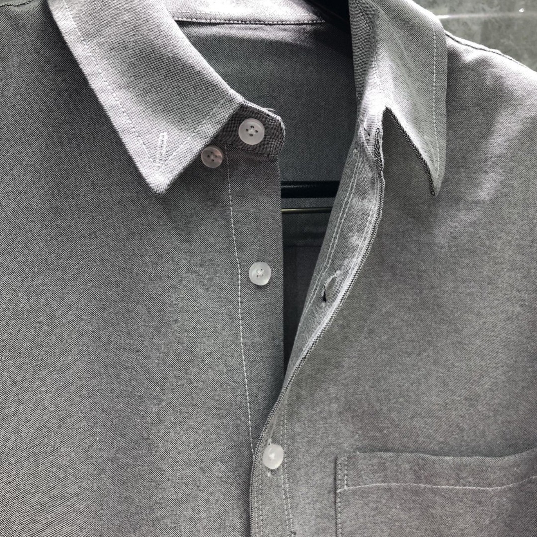 THOM BROWNE 灰色斜纹四杠单排扣衬衫 外套 长袖 白色 灰色