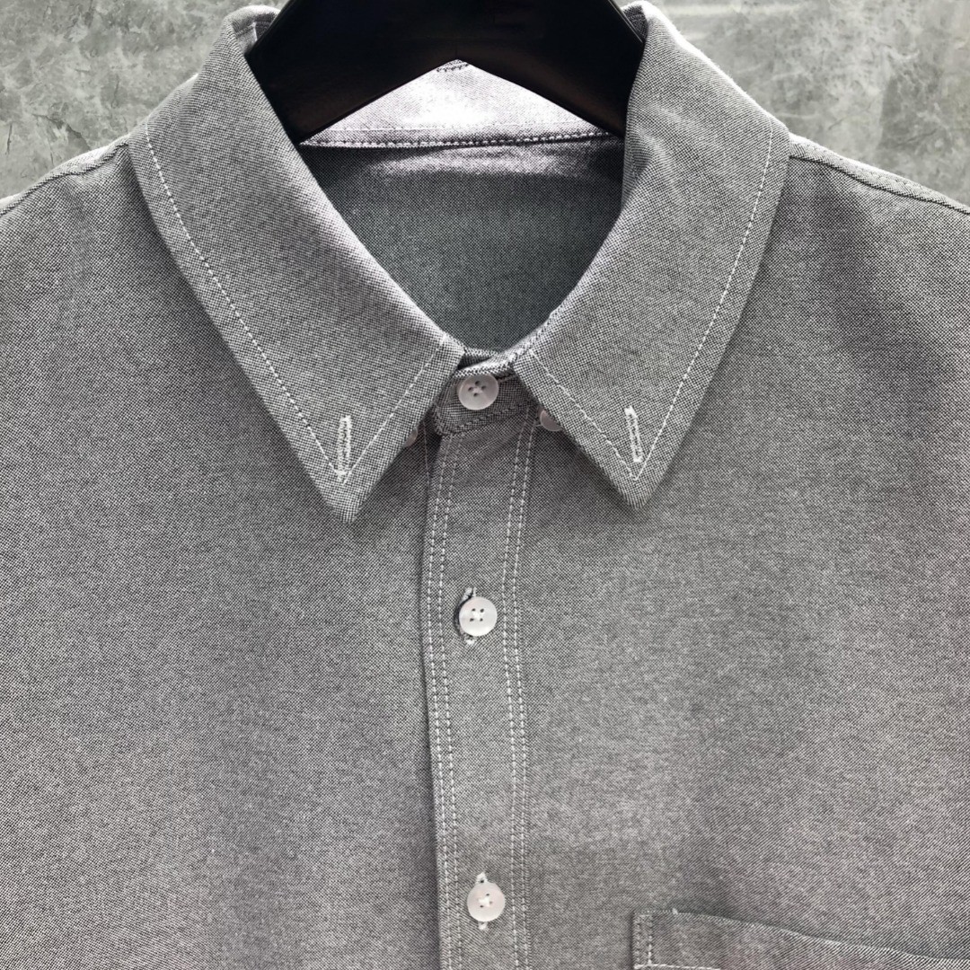 THOM BROWNE 灰色斜纹四杠单排扣衬衫 外套 长袖 白色 灰色