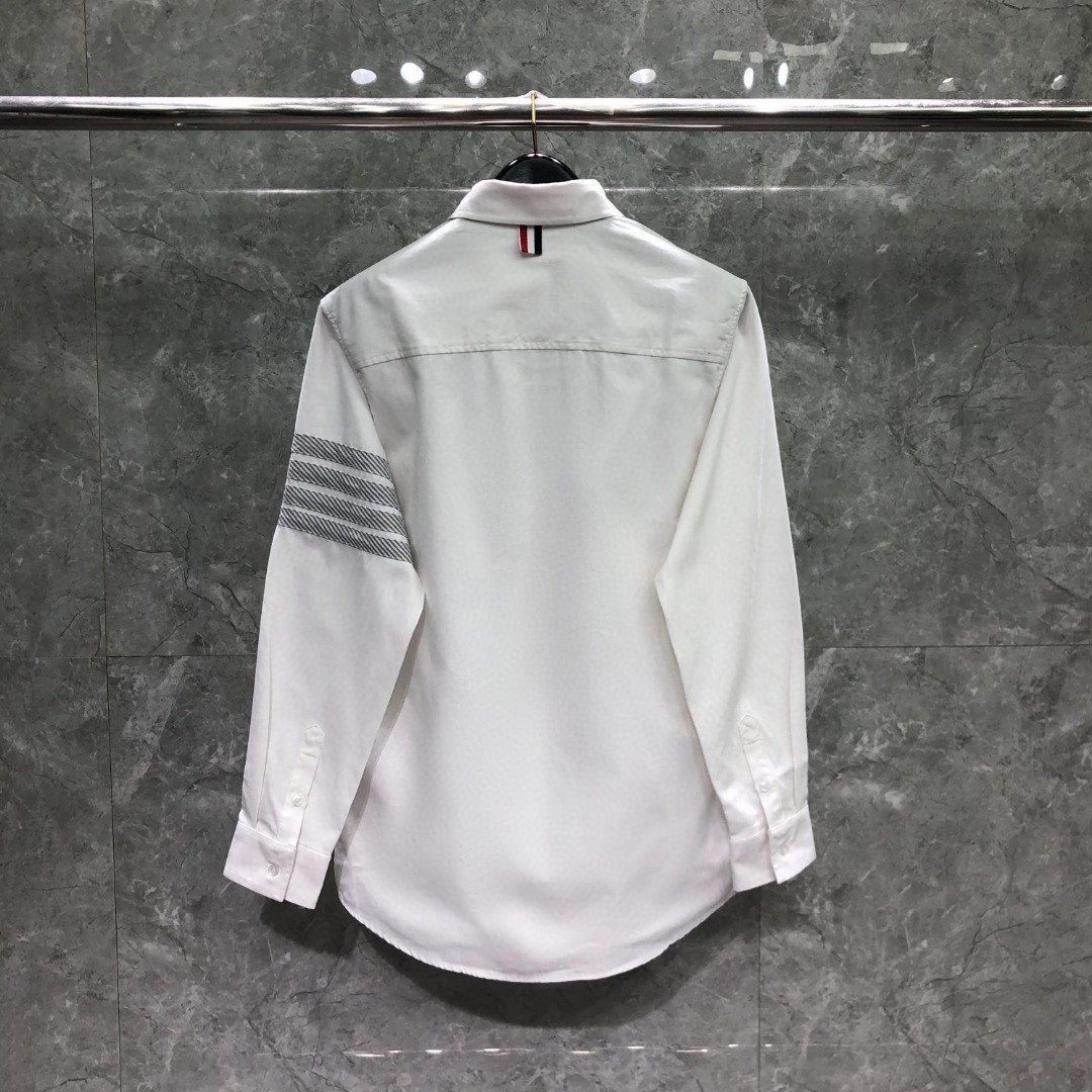 THOM BROWNE 灰色斜纹四杠单排扣衬衫 外套 长袖 白色 灰色