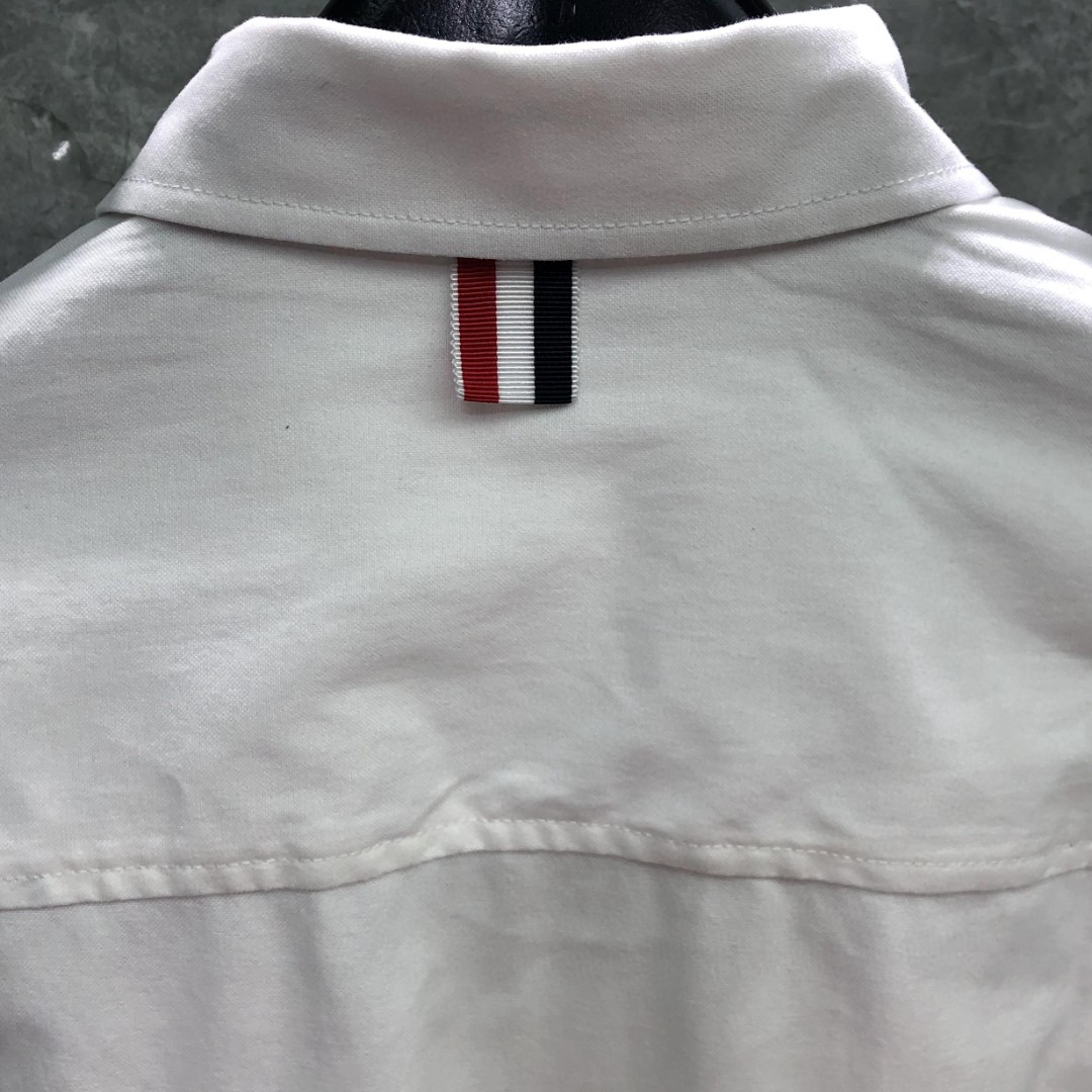 THOM BROWNE 灰色斜纹四杠单排扣衬衫 外套 长袖 白色 灰色