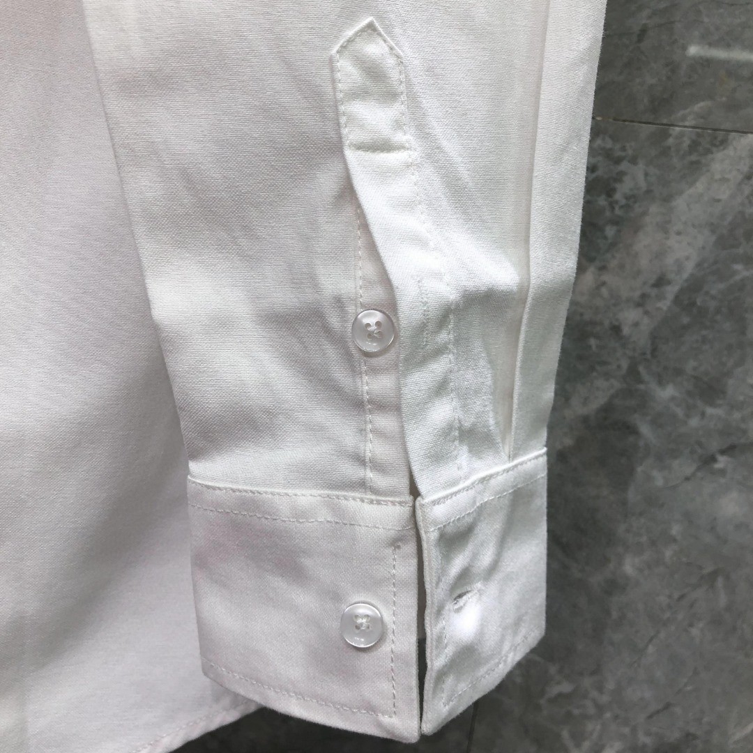 THOM BROWNE 灰色斜纹四杠单排扣衬衫 外套 长袖 白色 灰色